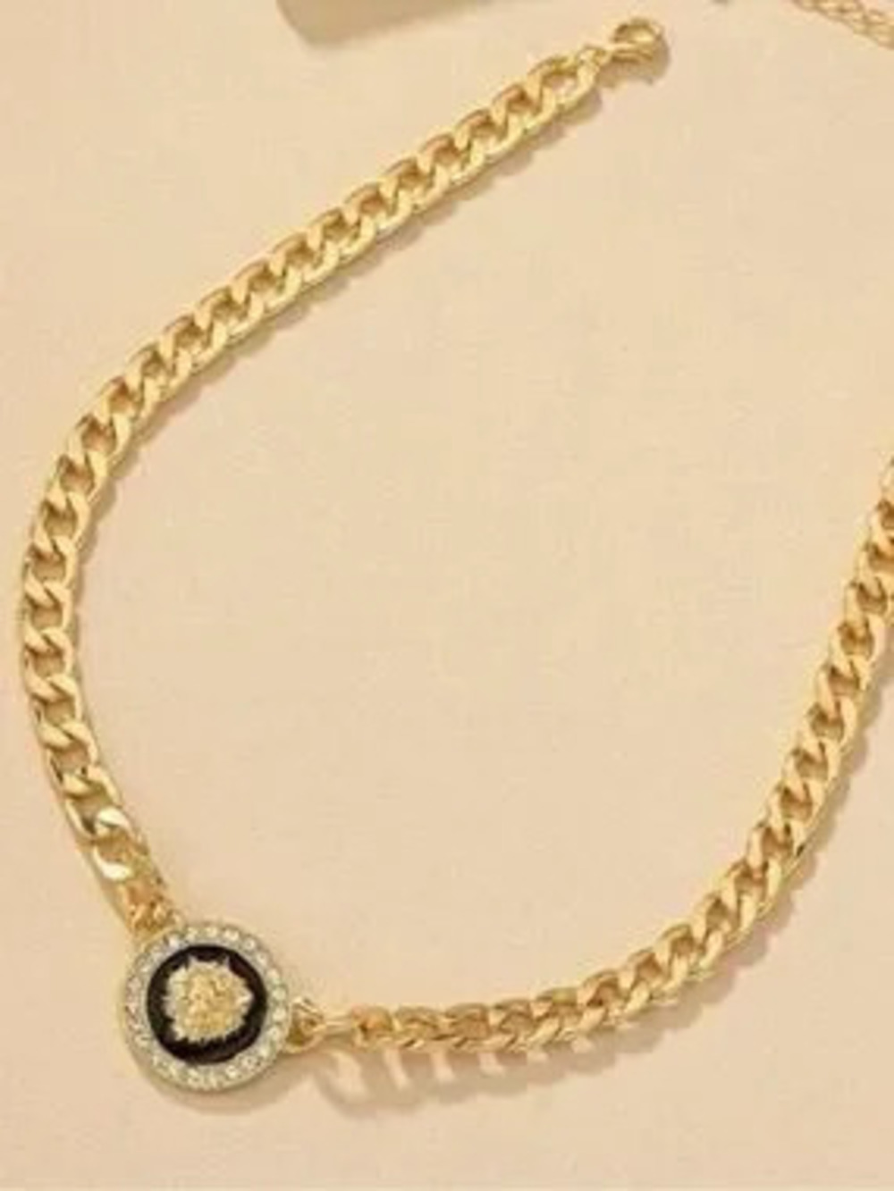 Gold Chain Choker with Black Medallion and Crystal Rim - Picture 3 of 4